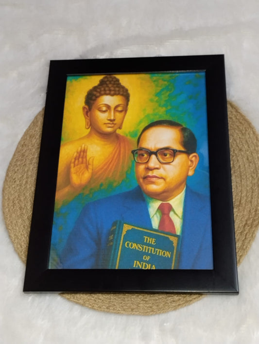Dr. B.R. Ambedkar & Lord Buddha Aesthetic Frame | Symbol of Wisdom & Justice