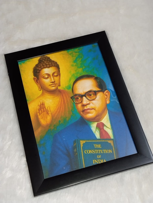 Dr. B.R. Ambedkar & Lord Buddha Aesthetic Frame | Symbol of Wisdom & Justice